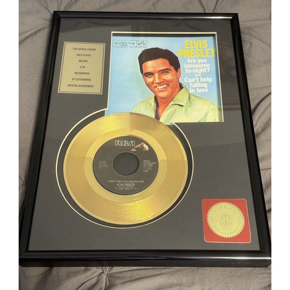 Elvis Presley Gold Record Plaque Are You Lonesome Tonight 24 KT Gold Plated 45